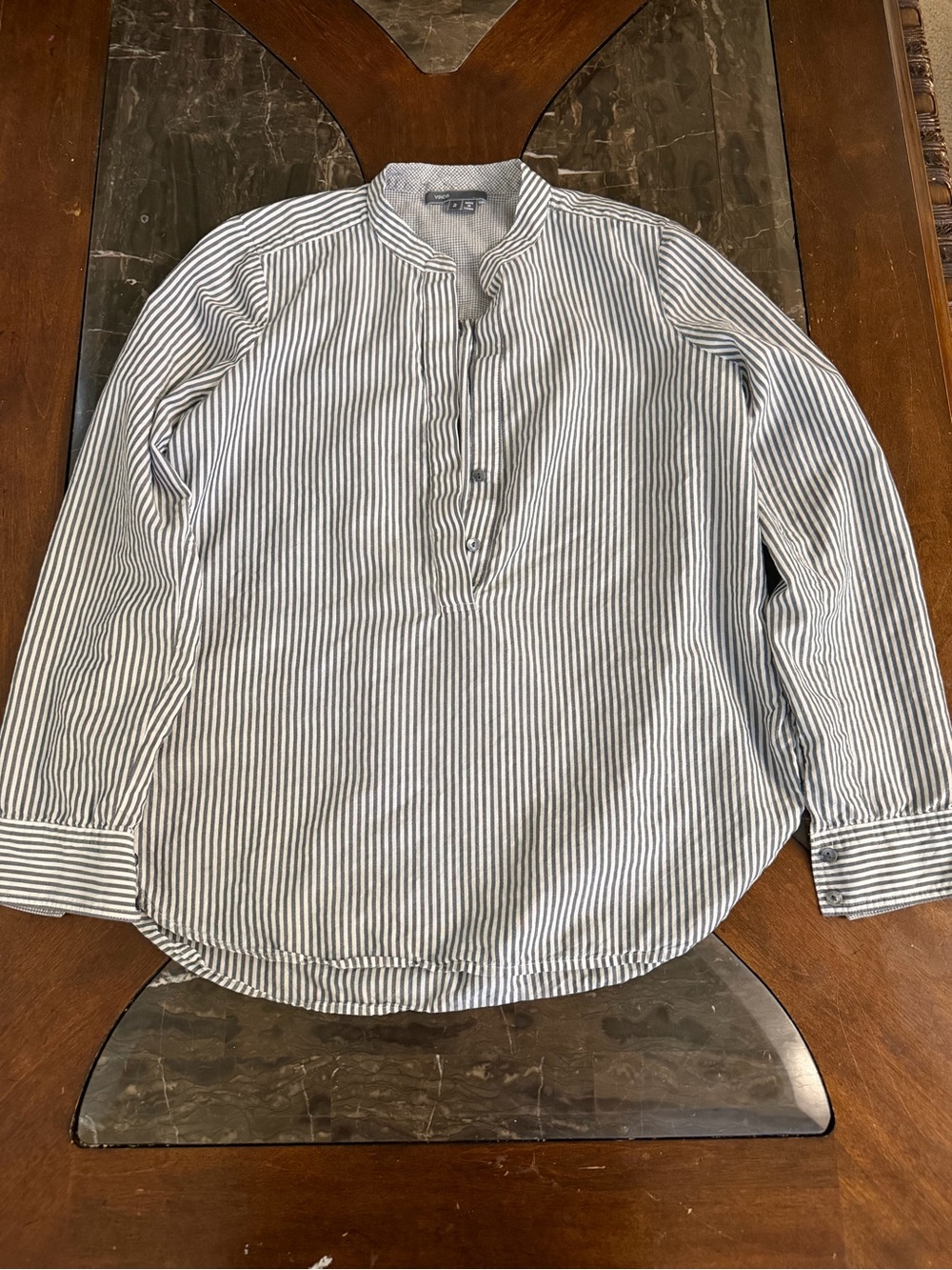 Vince grey and White Striped Band-Collar Shirt